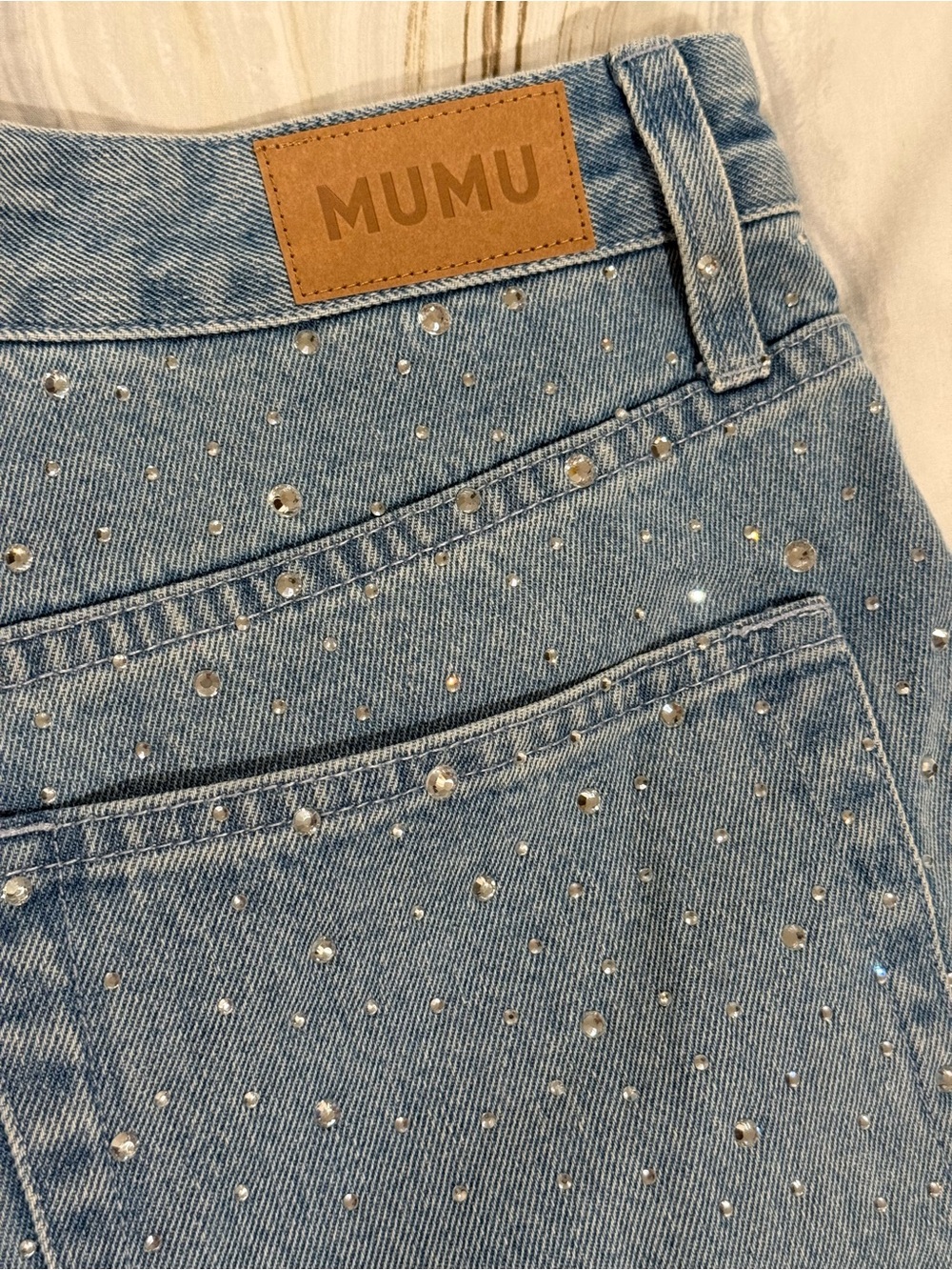Show me your MUMU Studded Light Wash Denim jeans with sparkle